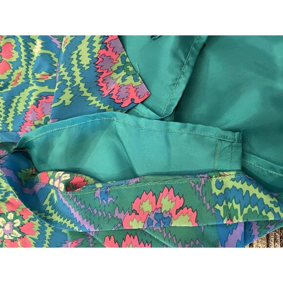 Vintage Encore Hong Kong 100% Silk Skirt Suit Set M 8-10 Teal Pink Floral - Picture 6 of 13